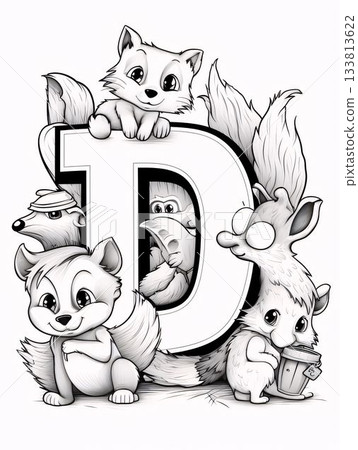 Font design for the letter D with cute cartoon animals. Vector illustration. Font design for the letter D with cute cartoon animals. Vector illustration. 133813622