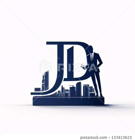 Businessman standing on the top of the letter D and looking at the city. 3D rendering Businessman standing on the top of the letter D and looking at the city. 3D rendering 133813623
