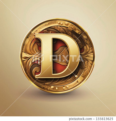 D letter in golden circle. Vector design template elements for your application or corporate identity. 133813625