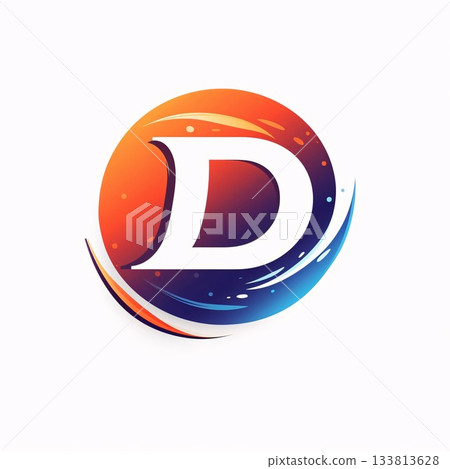 D letter logo with blue and orange circle and swoosh design. 133813628