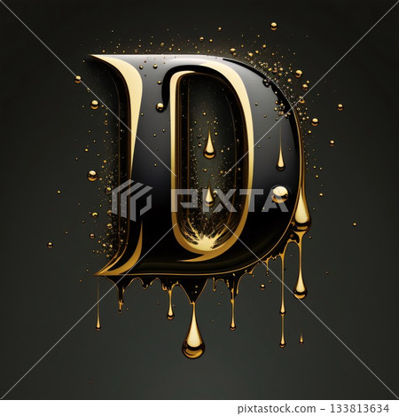 Vector black metal letter with a splash of oil and a drop of honey. letter D Vector black metal letter with a splash of oil and a drop of honey. letter D 133813634