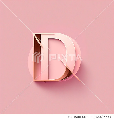 Alphabet letter D, pink color. 3D render font. 133813635