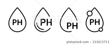 PH balance icon collection. Neutral water level. Water PH measure. Neutral balance skin. Drop line icon. Healthcare design web symbol. Vector illustration isolated on white background 133813711