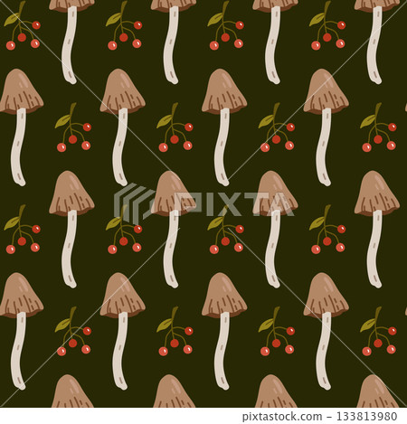Seamless nature-themed pattern with mushrooms Seamless nature-themed pattern with mushrooms 133813980