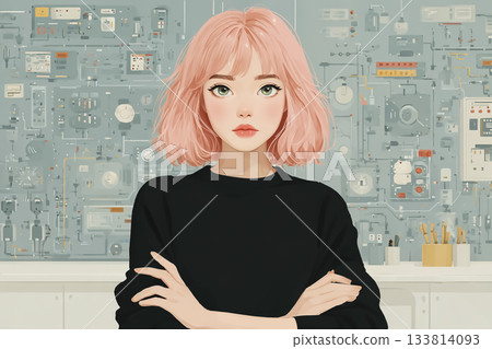 Emi series: Casual expression cyber girl illustration (AI character) 133814093