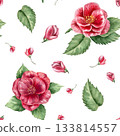 A clipart of high-quality watercolor images of pink camellia flowers on a white background Ideal for textiles and wrapping paper These wintery, tropical flowers will beautifully decorate any interior. 133814557