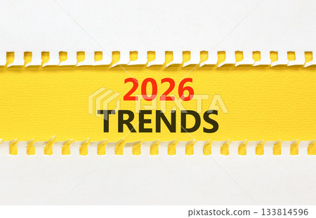 2026 Trends new year symbol. Concept words 2026 Trends on beautiful yellow paper. Beautiful white paper background. Business and 2026 Trends new year concept. Copy space. 2026 Trends new year symbol. Concept words 2026 Trends on beautiful yellow paper. Beautiful white paper background. Business and 2026 Trends new year concept. Copy space. 133814596