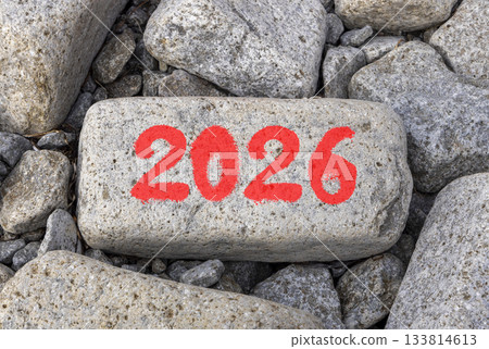Business concept of 2026 new year symbol. Concept number 2026 Happy new year on beautiful grey stone. Beautiful grey stones beach background. Business 2026 happy new year concept. Copy space. Business concept of 2026 new year symbol. Concept number 2026 Happy new year on beautiful grey stone. Beautiful grey stones beach background. Business 2026 happy new year concept. Copy space. 133814613