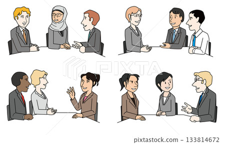 Set of office workers having a meeting Set of office workers having a meeting 133814672