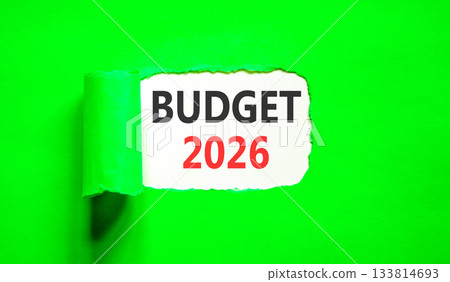 Budget 2026 symbol. Concept words Budget 2026 on beautiful white paper. Beautiful green paper background. Business and budget 2026 concept. Copy space. Budget 2026 symbol. Concept words Budget 2026 on beautiful white paper. Beautiful green paper background. Business and budget 2026 concept. Copy space. 133814693