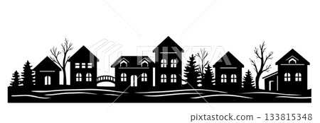 Beautiful town and village silhouette. 133815348