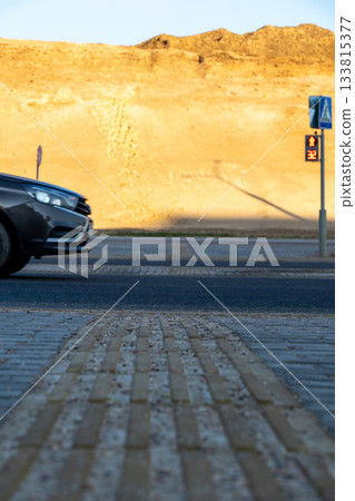 Traffic lights on red signal at a crosswalk 133815377