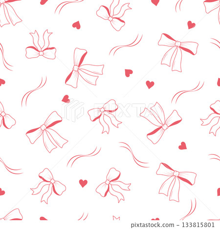 Bows and ribbons are a seamless pattern. Vector illustration of hair ornaments, gift wrappers, festive background. Bows and ribbons are a seamless pattern. Vector illustration of hair ornaments, gift wrappers, festive background. 133815801