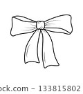 Tied bow with ribbon vector illustration. Cartoon bow doodle style, outline sketch. Isolated on white. 133815802