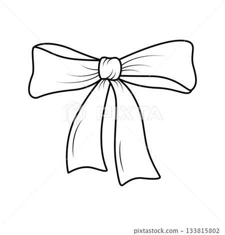 Tied bow with ribbon vector illustration. Cartoon bow doodle style, outline sketch. Isolated on white. 133815802
