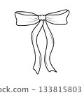 Tied bow with ribbon vector illustration. Cartoon bow doodle style, outline sketch. Isolated on white. 133815803