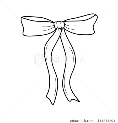 Tied bow with ribbon vector illustration. Cartoon bow doodle style, outline sketch. Isolated on white. 133815803