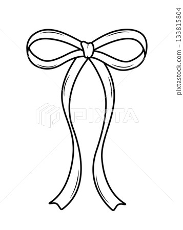 Cute bow and doodle contour ribbon on a white background. Vector illustration of hair jewelry, gift. 133815804