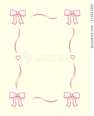 Coquette frame with a pink bow and a ribbon border. Vintage decorative ornament. Vector illustration for greeting cards. 133815805