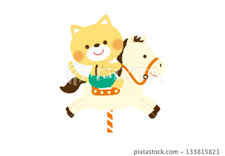 一幅可愛的貓咪騎在旋轉木馬上的插圖 一幅可愛的貓咪騎在旋轉木馬上的插圖 133815821