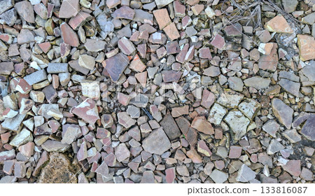 Earthy Texture of Broken Terracotta Shards and Debris Earthy Texture of Broken Terracotta Shards and Debris 133816087