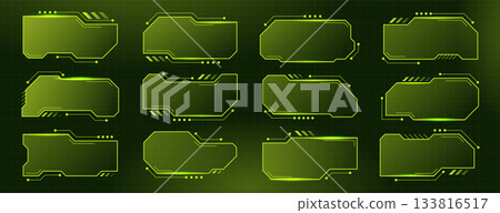 Futuristic HUD frames, science text box borders, sci-fi tech digital screen hologram panels Futuristic HUD frames, science text box borders, sci-fi tech digital screen hologram panels 133816517
