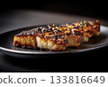 Japanese plating of tai fish grilled to perfection on black background 133816649