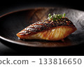 Japanese plating of tai fish grilled to perfection on black background 133816650