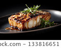 Japanese plating of tai fish grilled to perfection on black background 133816651