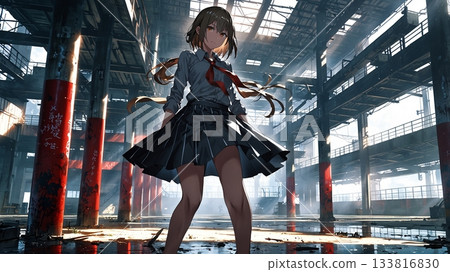 女孩站在廢墟中 133816830