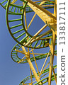 Green and yellow carousel tracks against a blue sky 133817111