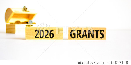 2026 Grants symbol. Concept words 2026 Grants on beautiful wooden blocks. Beautiful white paper background. Beautiful wooden chest with coins. Business and 2026 grants concept. Copy space. 2026 Grants symbol. Concept words 2026 Grants on beautiful wooden blocks. Beautiful white paper background. Beautiful wooden chest with coins. Business and 2026 grants concept. Copy space. 133817138