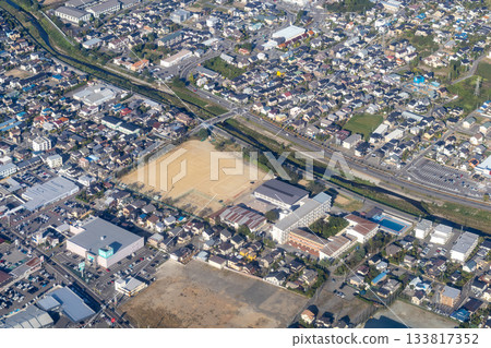 Aerial view of Matsumoto City Chikumano Junior High School in Nagano Prefecture 133817352