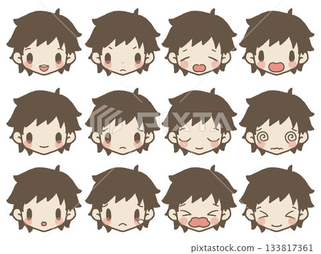 Hand-drawn boy facial expression set 2 133817361