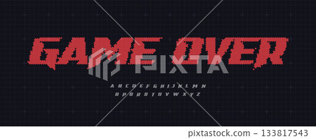8bit Game Over Font Logo Alphabet Video Game Pixel Arcade Letters Set Modern Typography, Game Typographic Design for Title Text, Typo Poster Headline, Type Symbol Logotype. Vector Typeface 133817543