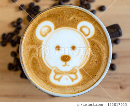 Cafe latte, latte art, teddy bear, coffee break 133817933