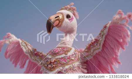 身著華麗服飾的3D火烈鳥角色藝術 133818024
