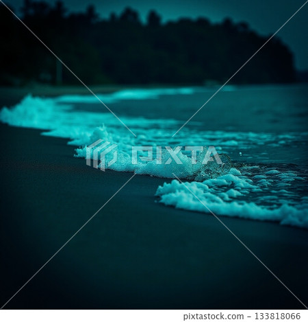 Waves gently lap the shore under a moody evening sky Generative AI 133818066