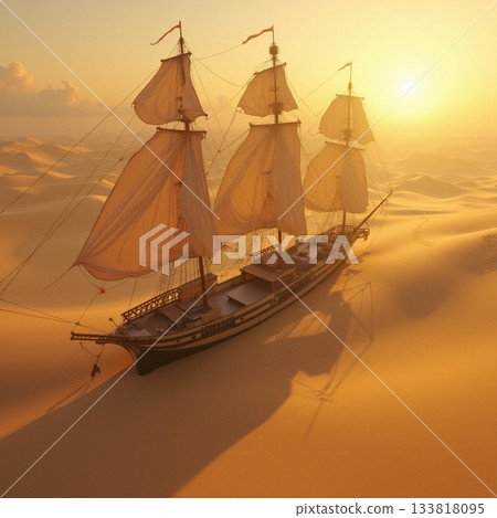 Sailing through golden sands at sunset in a mystical desert Generative AI 133818095