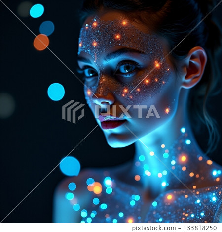 Glowing beauty with a shimmering starry look at night Generative AI 133818250