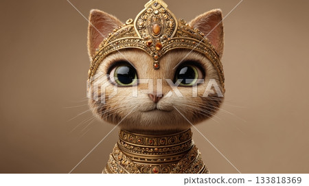 一個身穿金色飾品的3D法老風格貓咪角色 133818369