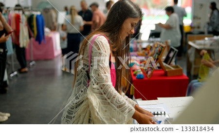 Discover a vibrant marketplace with artisan crafts and unique finds celebrating creativity 133818434