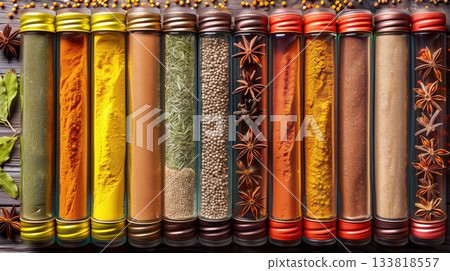 香料罐的立體平面排列，依顏色排列 133818557