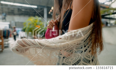 A Stylish Woman Dressed in Chic and Trendy Apparel at an Inviting Location for Fashion A Stylish Woman Dressed in Chic and Trendy Apparel at an Inviting Location for Fashion 133818715