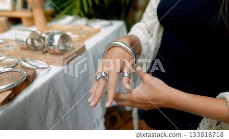 Discover the Elegant Hand Modeling of Beautiful Silver Jewelry at the Artisan Market Discover the Elegant Hand Modeling of Beautiful Silver Jewelry at the Artisan Market 133818718