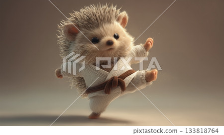 刺蝟表演空手道踢腿的3D角色藝術圖。 133818764