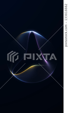 Bright digital sphere with neon yellow and blue edges forming a unique warped circular shape. Clean sci-fi abstract look with premium soft glowing light on dark background. Bright digital sphere with neon yellow and blue edges forming a unique warped circular shape. Clean sci-fi abstract look with premium soft glowing light on dark background. 133818882