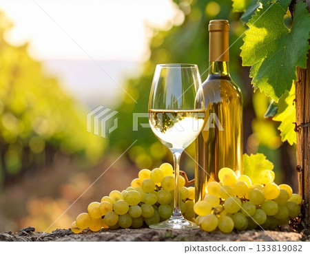 White wine, wine glasses, grape farm 133819082