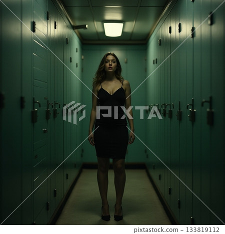 Mysterious figure stands alone in a dimly lit hallway Generative AI Mysterious figure stands alone in a dimly lit hallway Generative AI 133819112