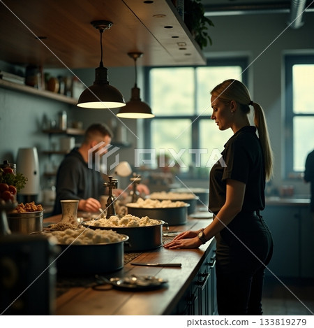 Creating culinary magic in a cozy kitchen Generative AI 133819279